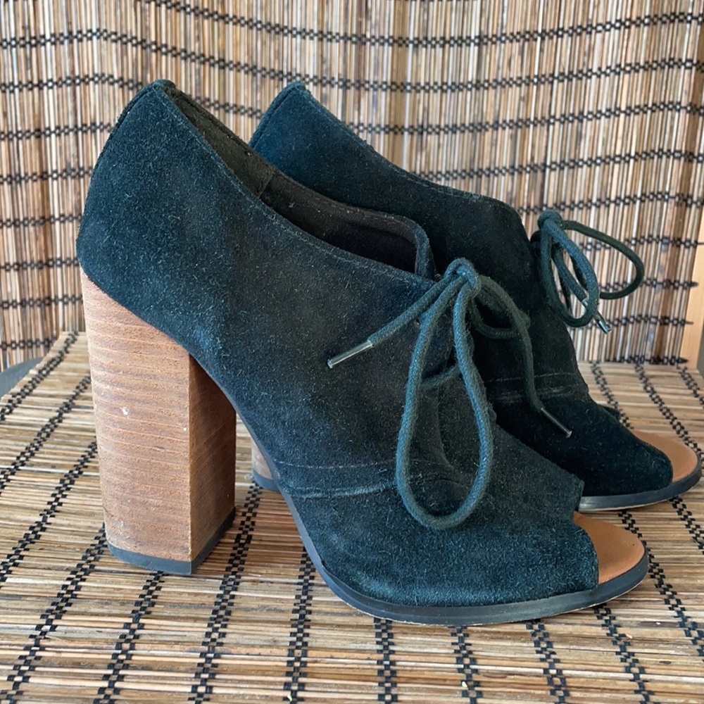 Suede Open Toed Boots - 4 inch Heel